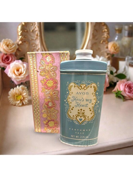 Avon Other - Avon Heres My Heart Perfumed Talc 2.75 Oz With Decorative Box - Vintage Floral D
